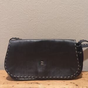 Adrienne Vittadini Crossbody Black Pebbled Topstitch Small Leather Handbag